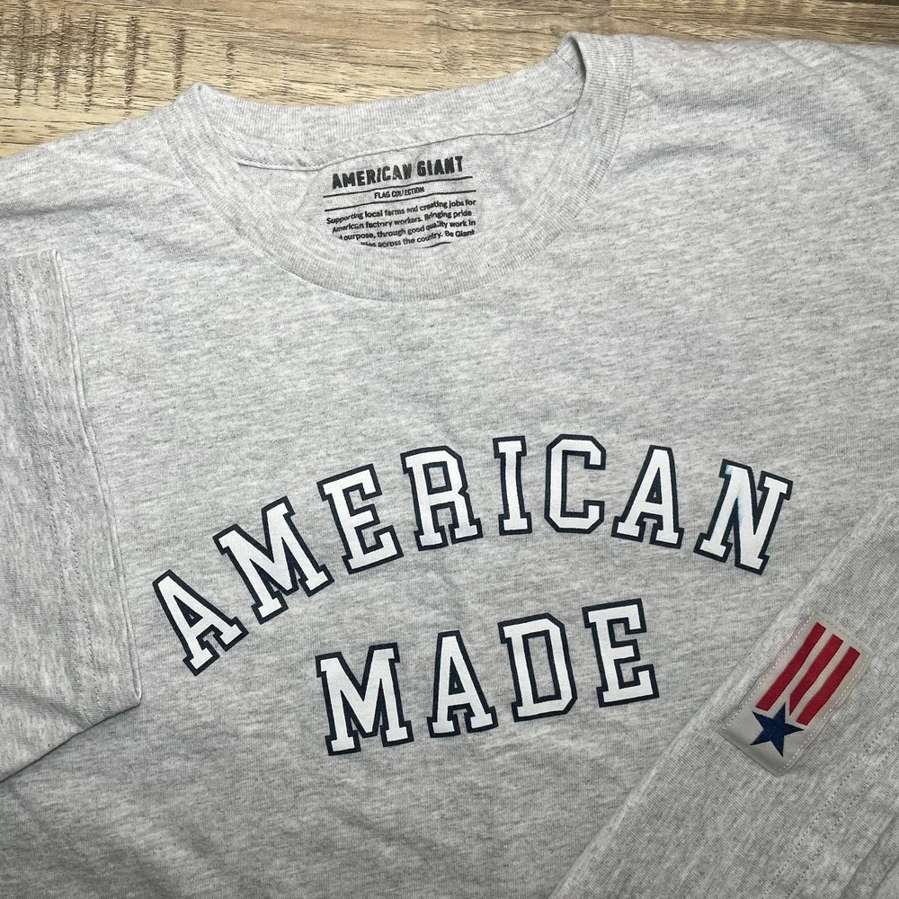 American Giant Mens Flag Collection American Made T-Shirt Heather Gray Large